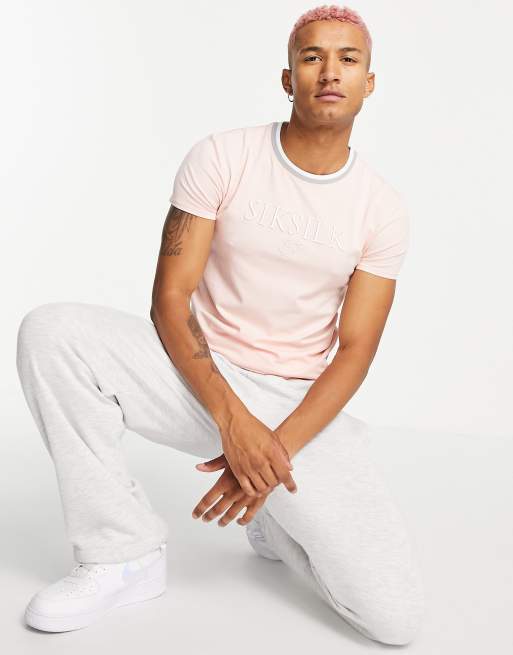 SikSilk - Pastellyserød T-shirt med ribstrikket krave