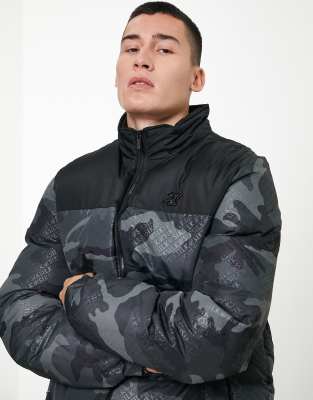 SikSilk printed bubble padded jacket in camo