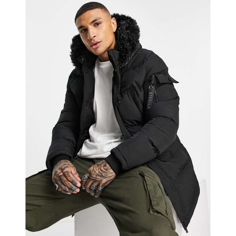 Siksilk fur hood on sale padded jacket womens