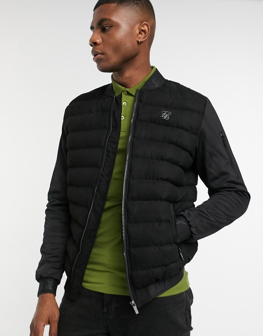 Siksilk puffer jacket with contrast sleeve in black