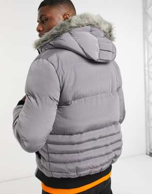siksilk puffer jacket with faux fur hood