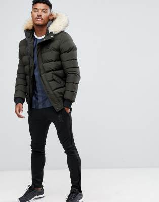 siksilk puffer jacket with faux fur hood