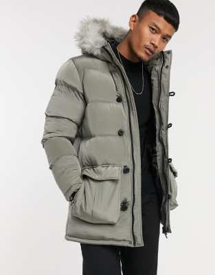 Siksilk puffer jacket clearance with faux fur hood