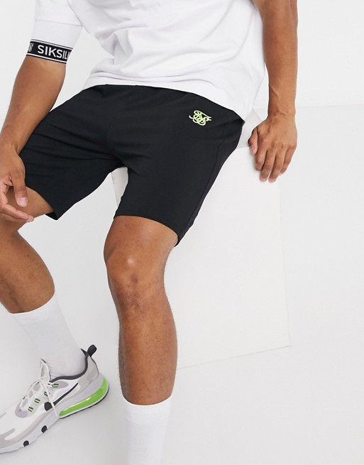 SikSilk relaxed fit co-ord shorts in black and neon yellow