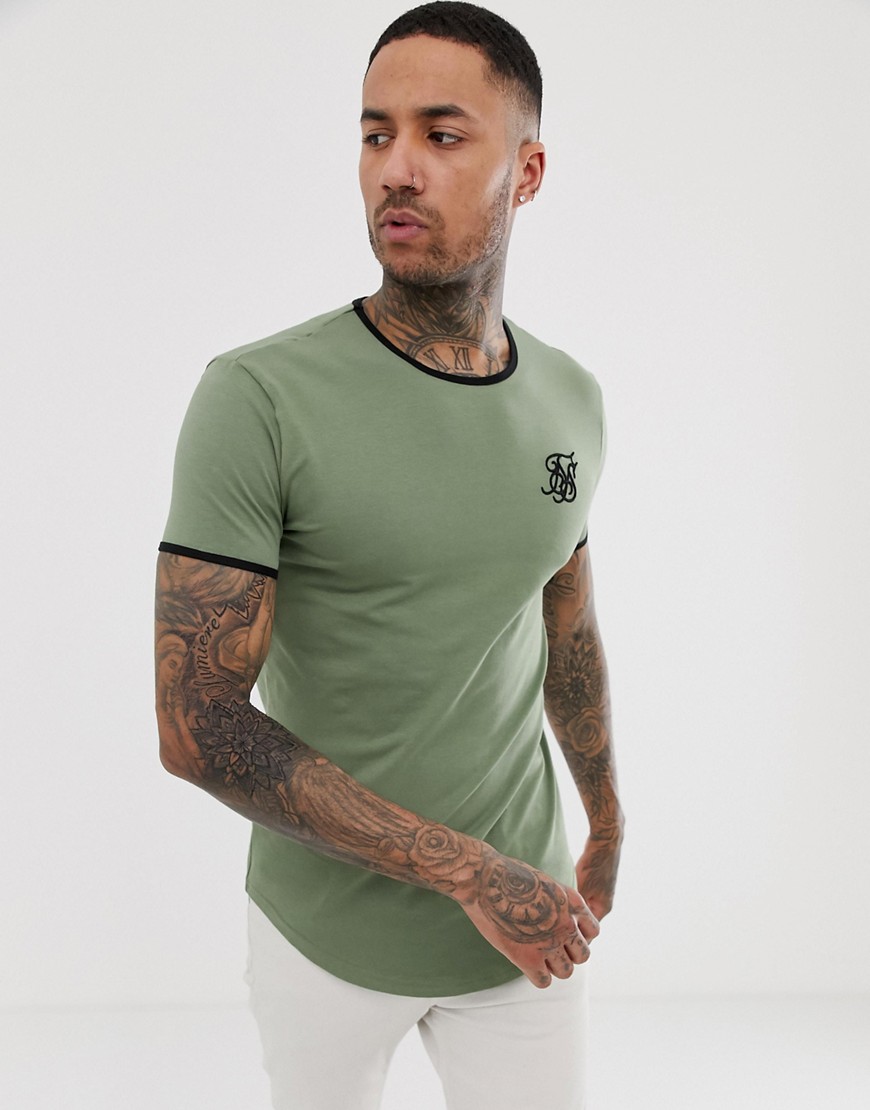 SikSilk ringer t-shirt in khaki-Green