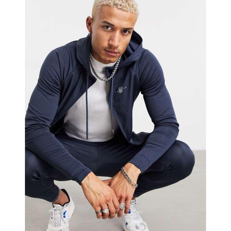 SikSilk scope tape zip hoodie in navy ASOS
