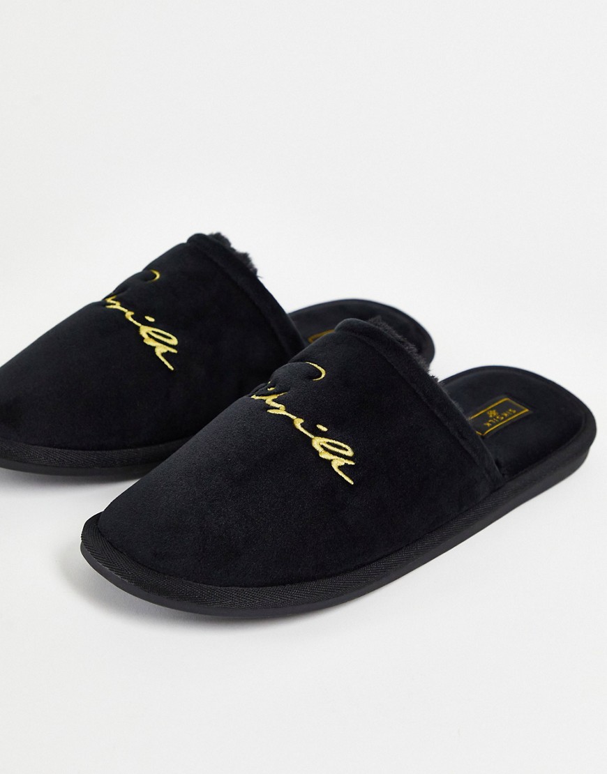 Siksilk script slippers in black