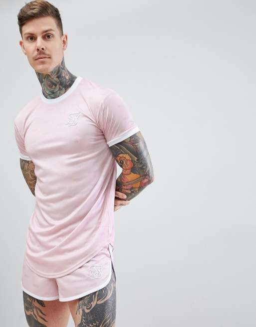 Ingenioso bala Arne SikSilk shadow t-shirt with curved hem in pink | ASOS