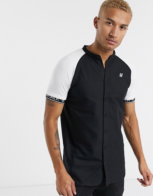 SikSilk short sleeve shirt in black with contrast sleeves