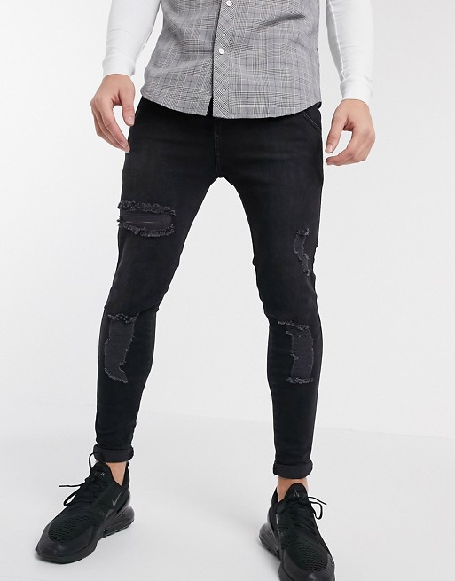 SikSilk skinny jeans in black with distressing