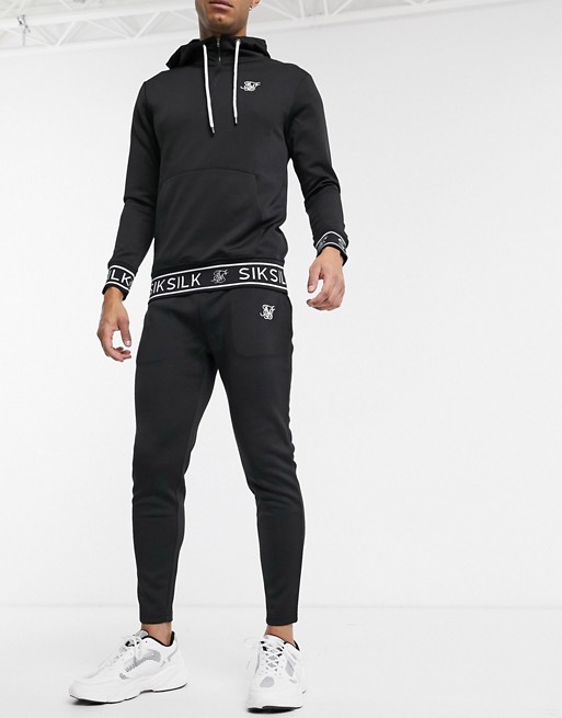 SikSilk skinny joggers in black with branded waistband