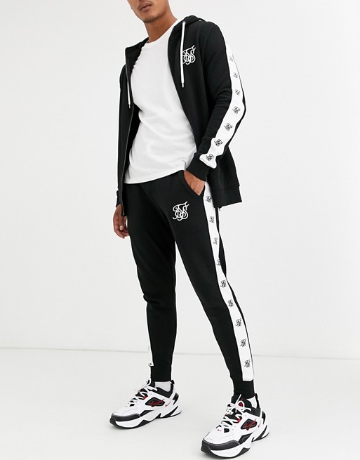 SikSilk skinny joggers with side logo in black