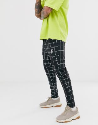 windowpane check cropped slim trousers