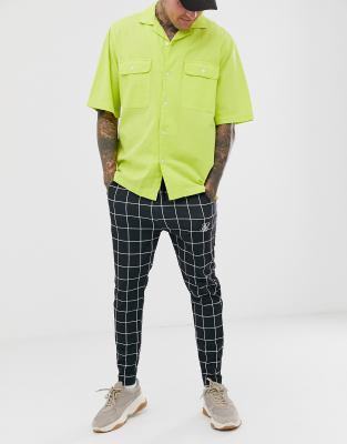 windowpane check cropped slim trousers