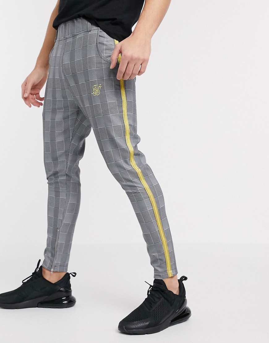 SikSilk slim trousers in grey check with side stripe