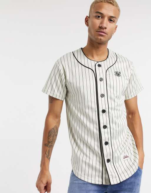 SikSilk Baseball Jersey Weiß beige weiß T-Shirt Größe L in