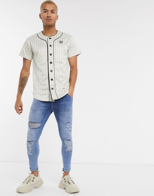 ASOS DESIGN oversized baseball jersey shirt in white - WHITE