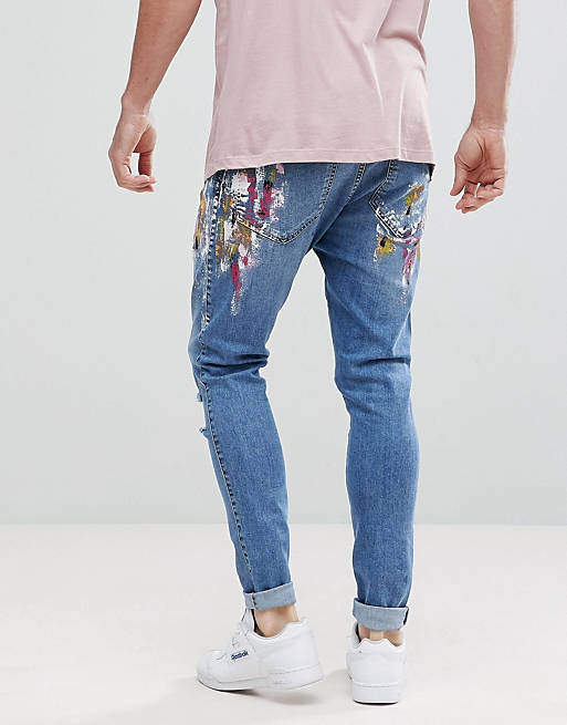 ball Festival Shuraba SikSilk Super Skinny Fit Drop Crotch Jeans With Paint And Knee Rips | ASOS