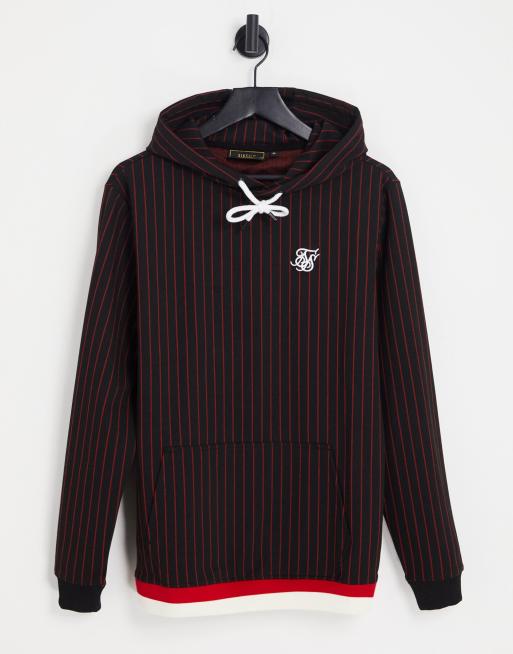 SikSilk - Sweat à capuche d'ensemble oversize à fines rayures - Noir et rouge 