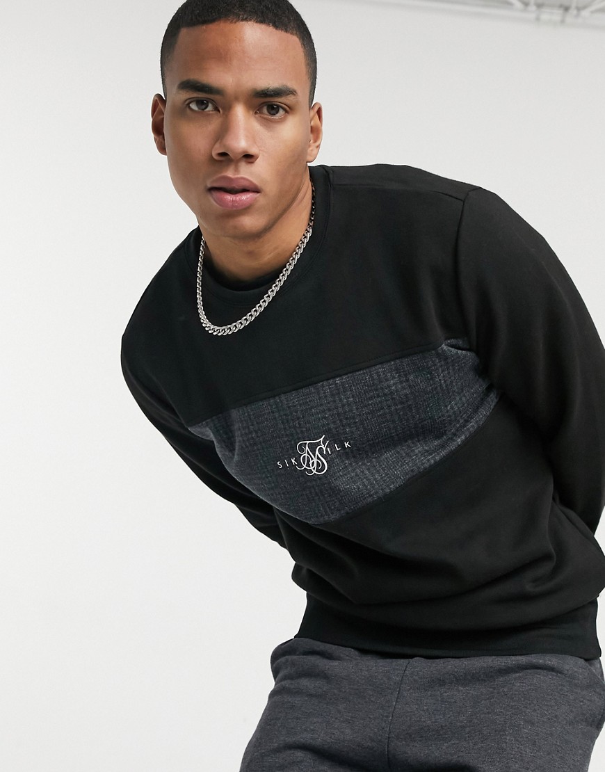 SikSilk - Sweater met kleurvlak in grijs met ruiten in dezelfde tint