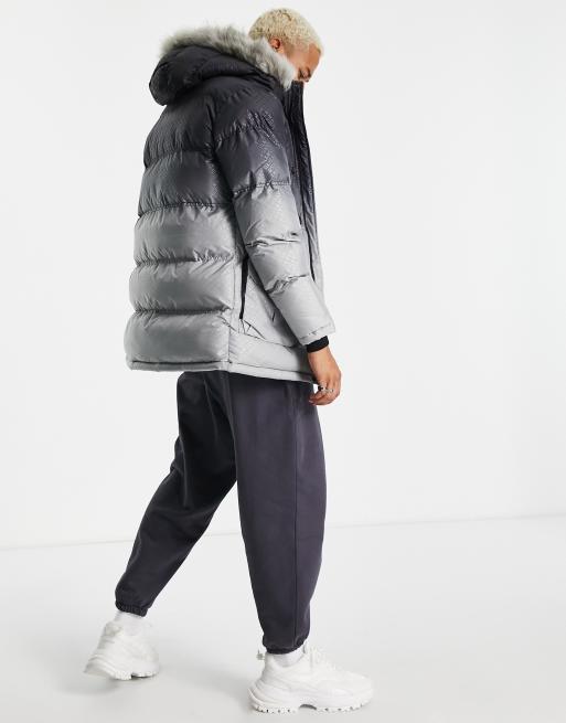 SikSilk – Szara, ocieplana parka z futrzanym kapturem, 3 z 4