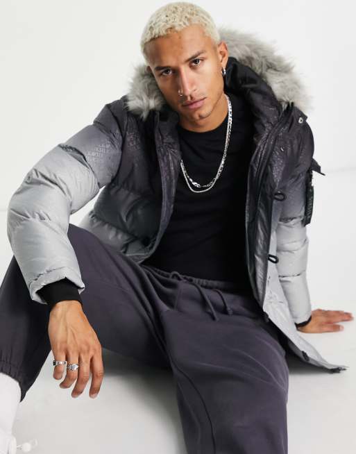 SikSilk – Szara, ocieplana parka z futrzanym kapturem, 4 z 4