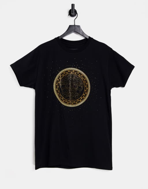 SikSilk - T-shirt con leone in pietre sintetiche colore nero