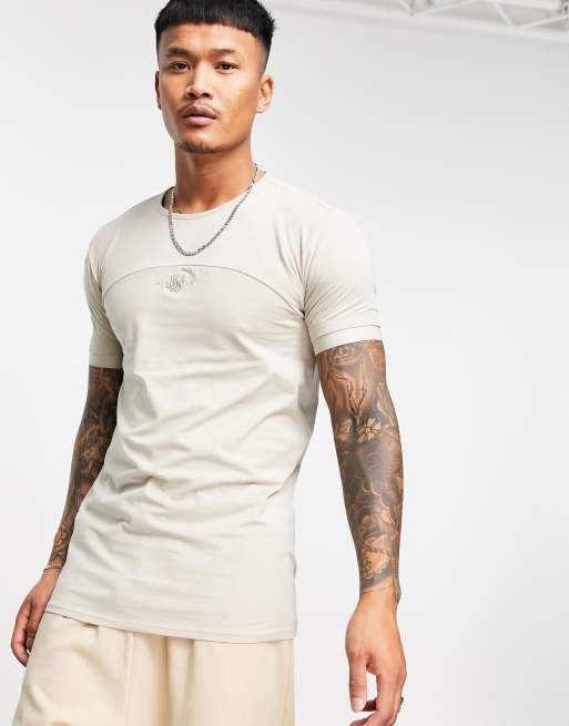 SikSilk - T-shirt met aan elkaar genaaide vlakken in beige