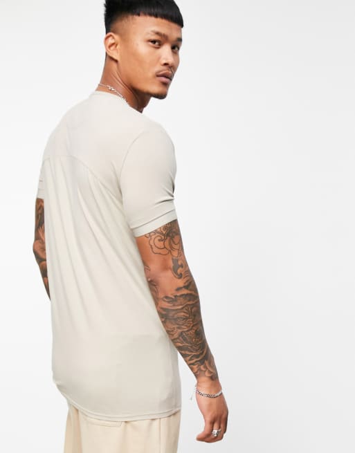SikSilk - T-shirt met aan elkaar genaaide vlakken in beige, 2 van 4