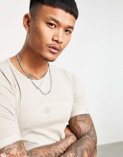 SikSilk - T-shirt met aan elkaar genaaide vlakken in beige, 3 van 4