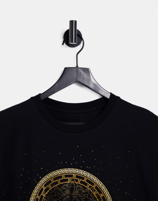 SikSilk - T-shirt met leeuw van siersteentjes in zwart, 3 van 4