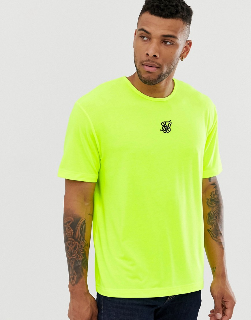 SikSilk - T-shirt oversize giallo fluo con logo centrale