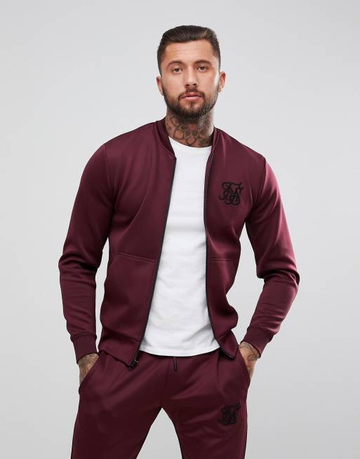 SikSilk Track Bomber Jacket In Burgundy ASOS