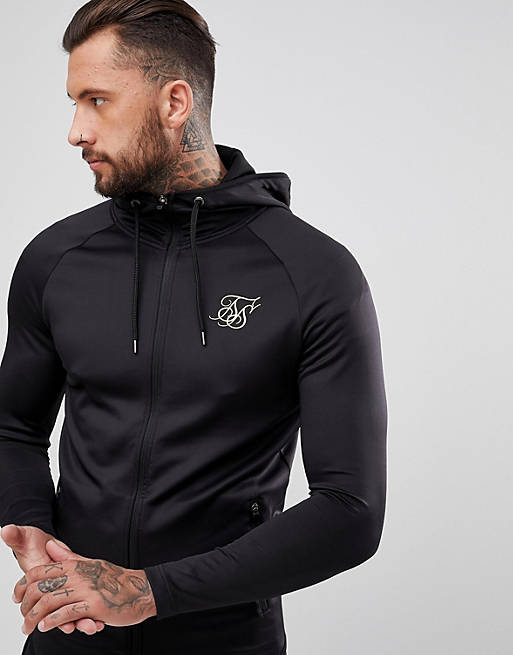 SikSilk Track Hoodie In Black With Gold Logo |