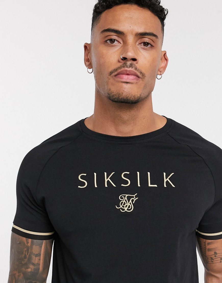 Siksilk - x Dani Alves - Muscle fit signature T-shirt met print-Zwart