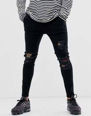 SikSilk x Dani Alves - Skinny jeans in zwart met bloemenprint
