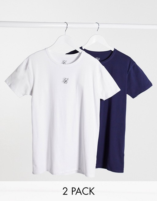 SikSilk – Zestaw 2 domowych T-shirtÓw w kolorze granatowym i białym TIQO