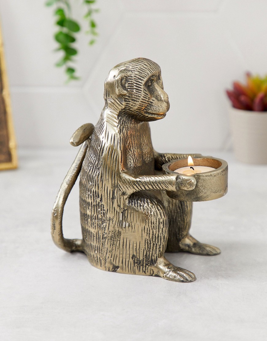 SIL monkey tea light candle holder-Gold