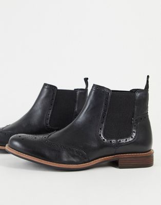 Silver Street brogue chelsea boots in black leather