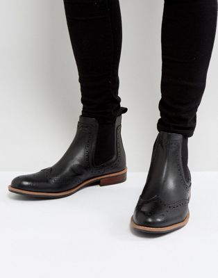 black leather brogue chelsea boots