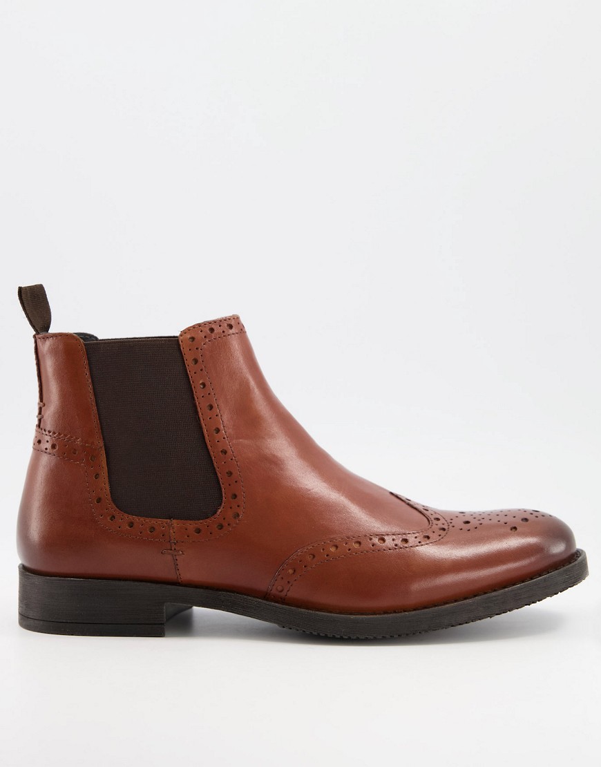 Silver Street Brogue Chelsea Boots In Tan Leather-Brown