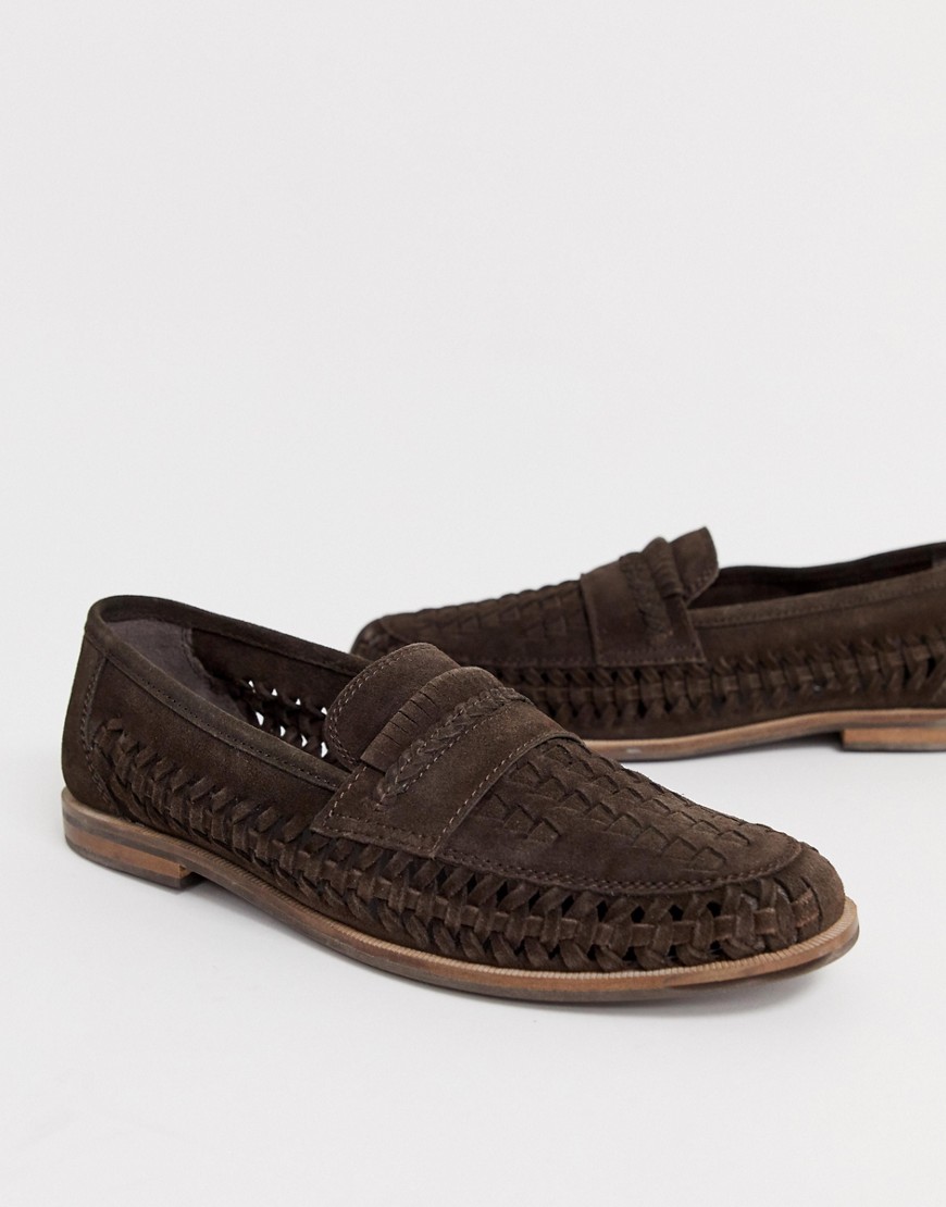 Silver Street – Bruna, vävda loafers i läder