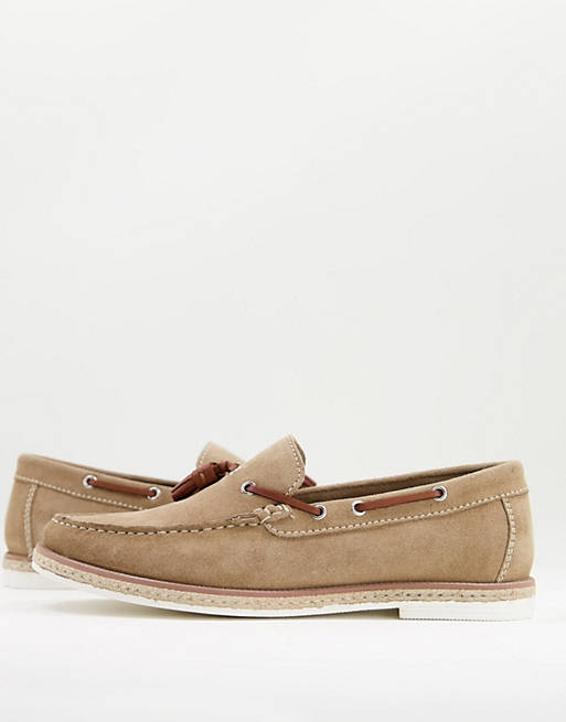 Silver Street casual slip on boat shoes in sand suede