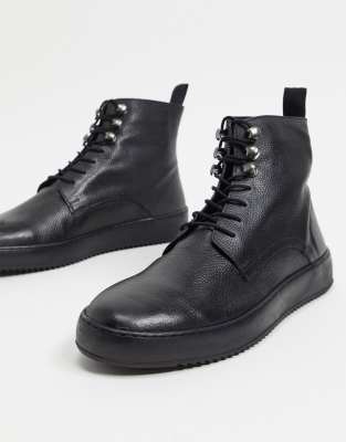 black leather casual boots