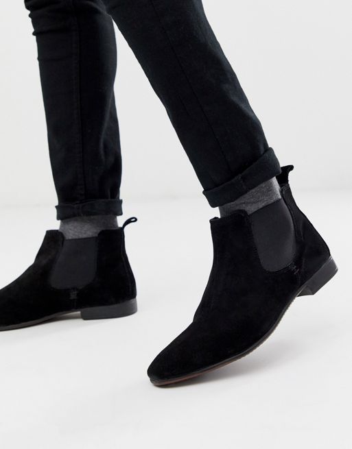 Silver Street Chelsea Boot with Contrast Gusset in Black Suede | ASOS