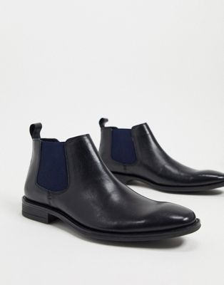 Silver Street – Chelsea-Stiefel aus schwarzem Leder mit kontrastierendem Einsatz