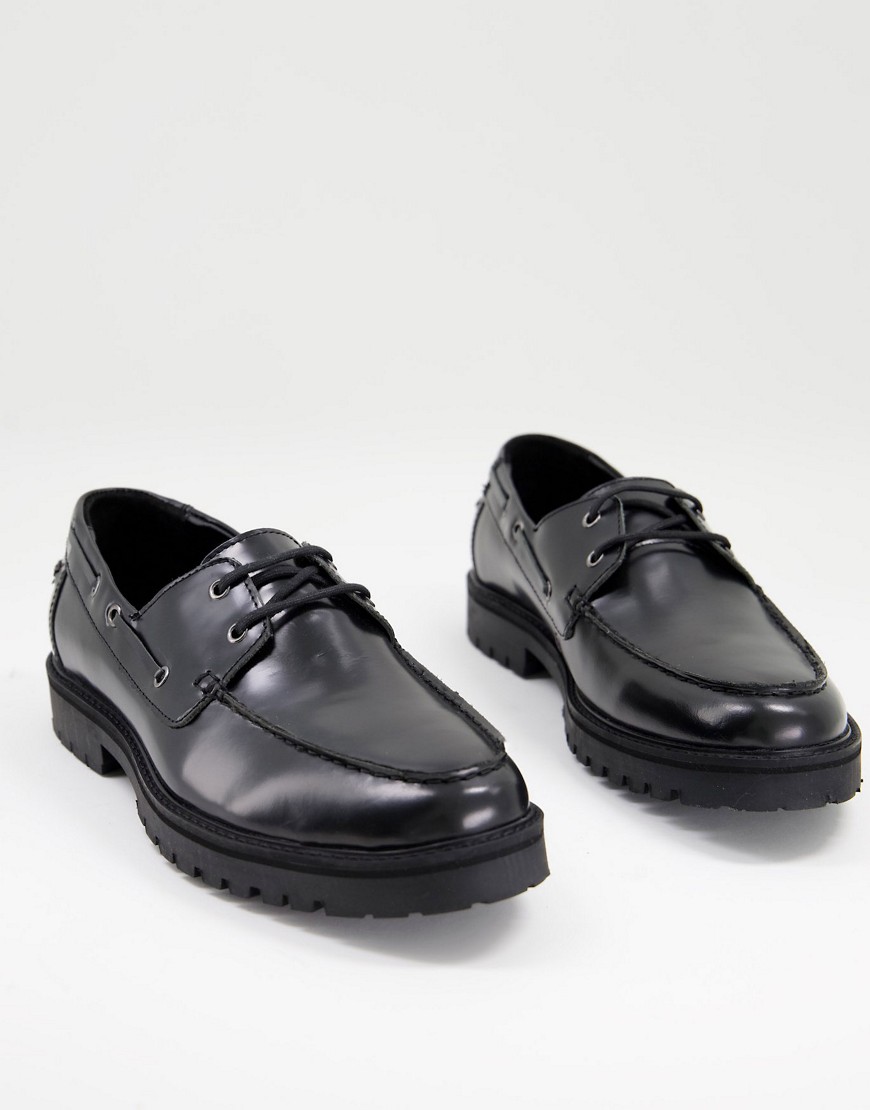 Silver Street chunky boat shoes in black leather
