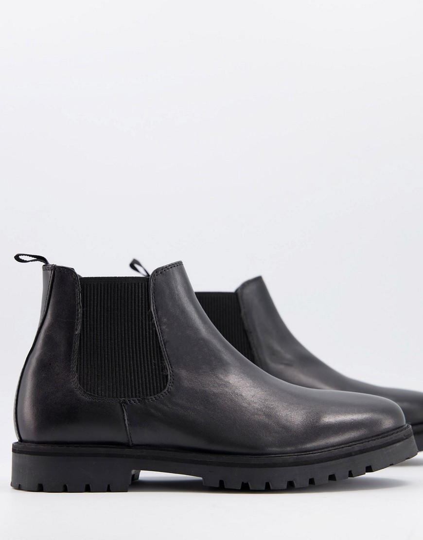 Silver Street chunky chelsea boots in black leather