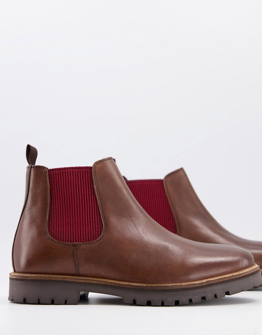 Silver Street chunky chelsea boots in brown leather