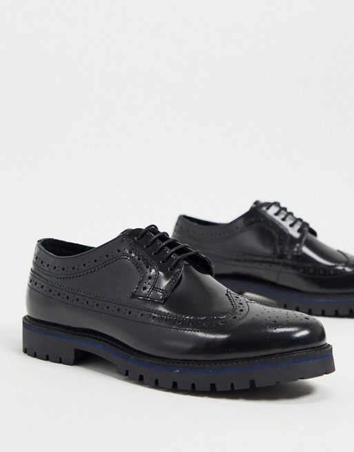 Silver Street chunky lace up brogue shoes in black leather